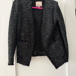 Rebecca Taylor Black Tweed Open-Front Blazer